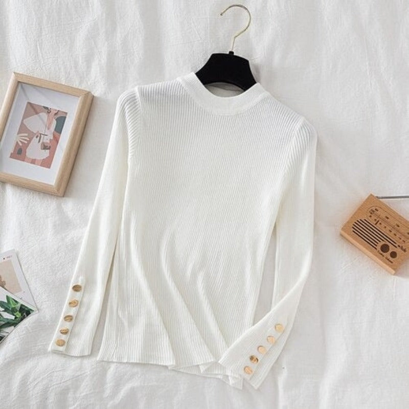 O-Neck Knitted Long Pullover For Women White One Size