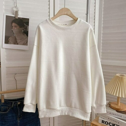 Women's Solid Color Thickened Winter Sweatshirt White One Size