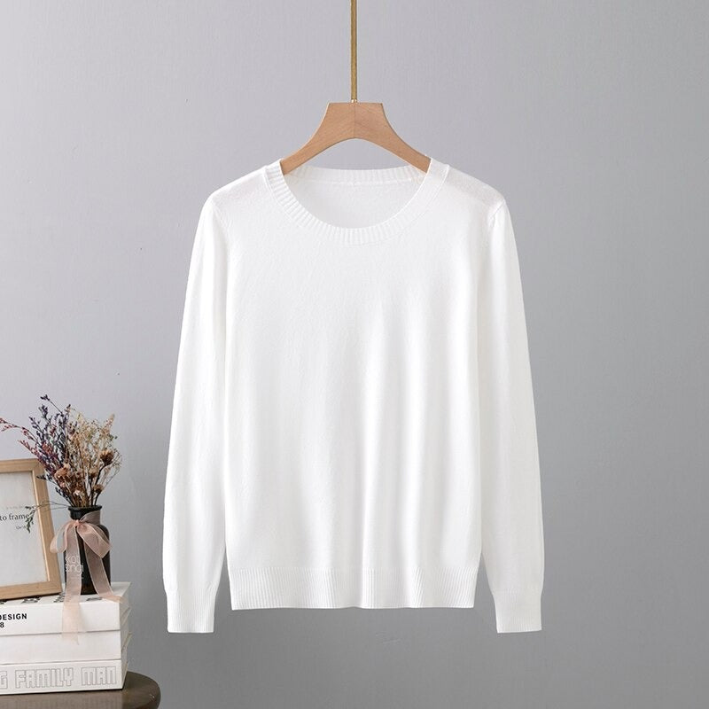 Warm Base Cashmere O-Neck Long-Sleeved Pullover White