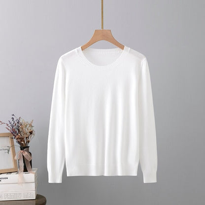 Warm Base Cashmere O-Neck Long-Sleeved Pullover White