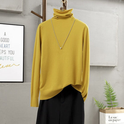 Soft Cashmere Turtleneck Slim-Fit Pullovers For Women Yellow One Size