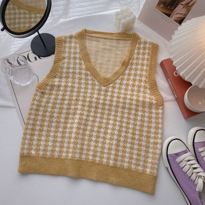 Casual Knitted Sleeveless Sweater Vest For Women Yellow One Size