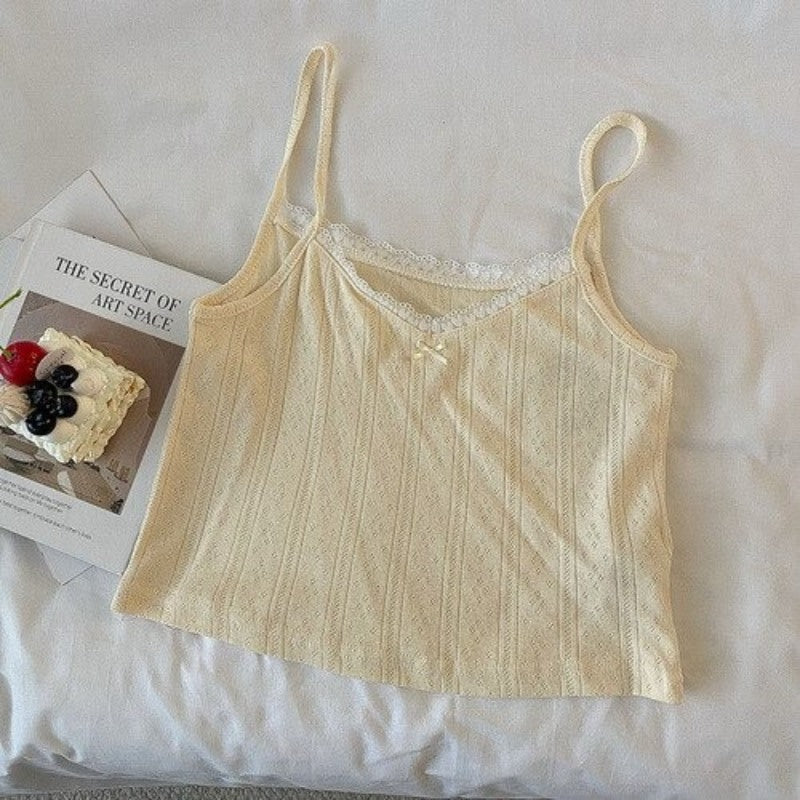 Camisole Vintage Short Tops For Women Yellow One Size