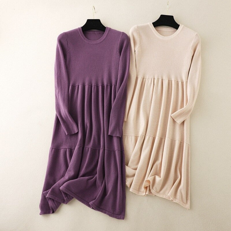 Loose A-Line Knitted Long Sweater Dress