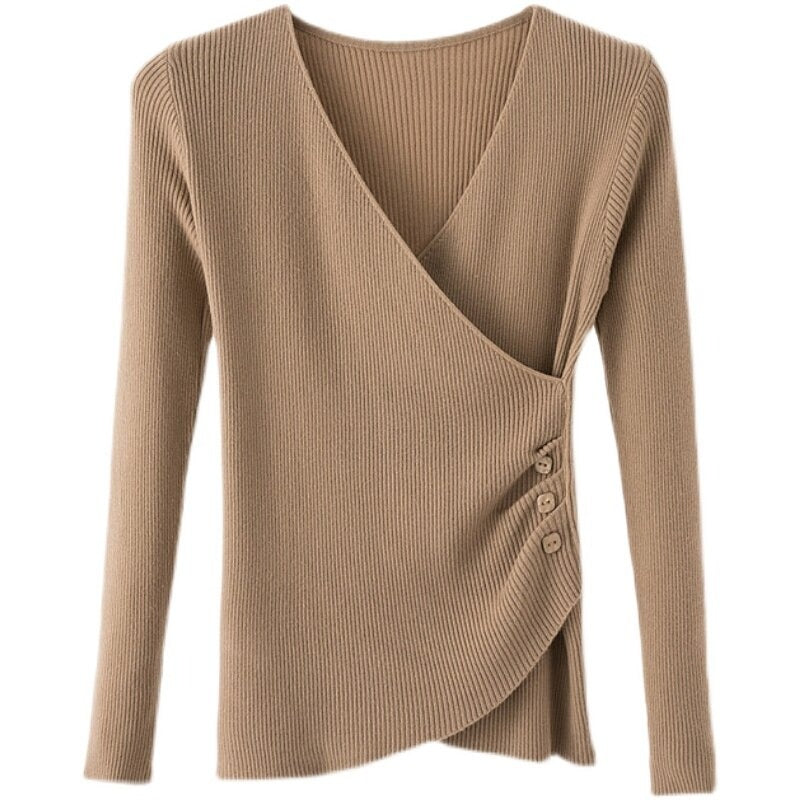 V-Neck Elegant Button Long-Sleeved Pullover For Women