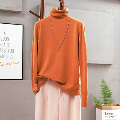 Soft Cashmere Turtleneck Slim-Fit Pullovers For Women Orange One Size