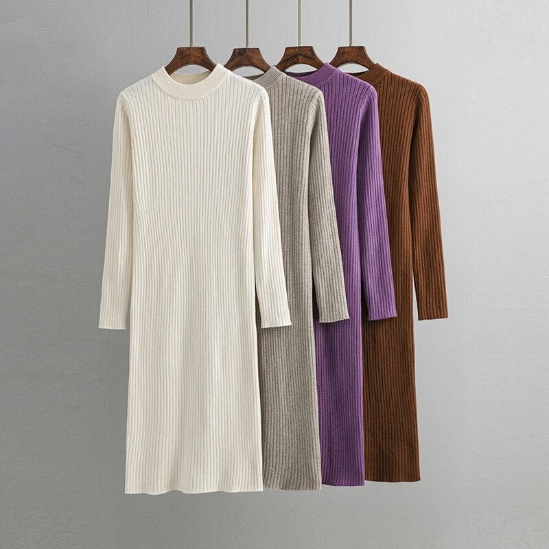 Basic O-Neck Loose Sweater Dress For Women