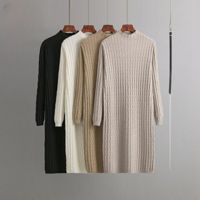 Casual Loose Knitted Long Sweater Dress With Belt