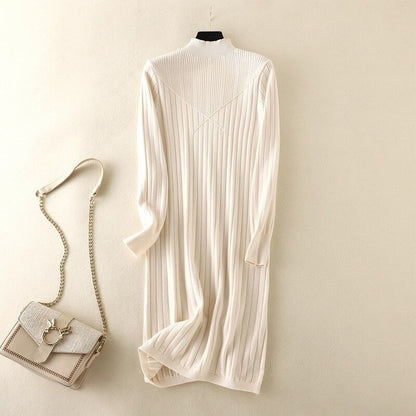 Slim Midi Mock Neck Sweater Dress For Women Beige One Size