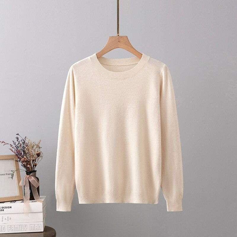 Warm Base Cashmere O-Neck Long-Sleeved Pullover Off-White