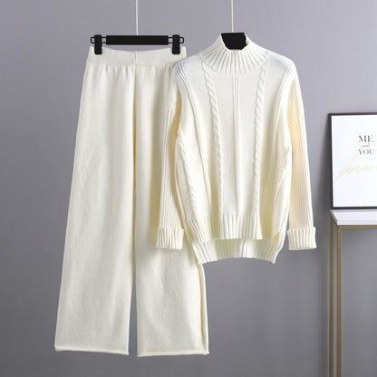 Warm Cashmere Sweater And Pants Sets For Women White One Size