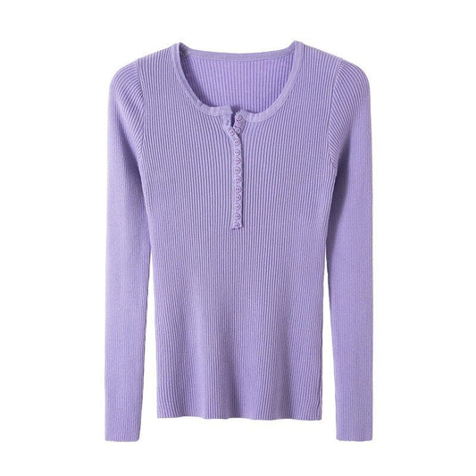 V-Neck Knitted Thin Long Sleeves Pullover For Women