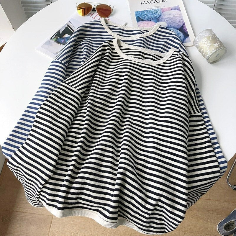 Women's Striped Round Neck Sweatshirt