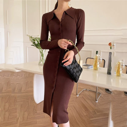 Button Down A-Line Retro Knitted Sweater Dress