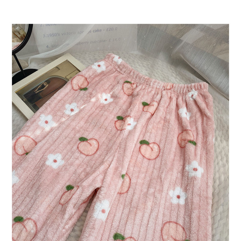 Strawberry Printed Velvet Pajama Set For Women