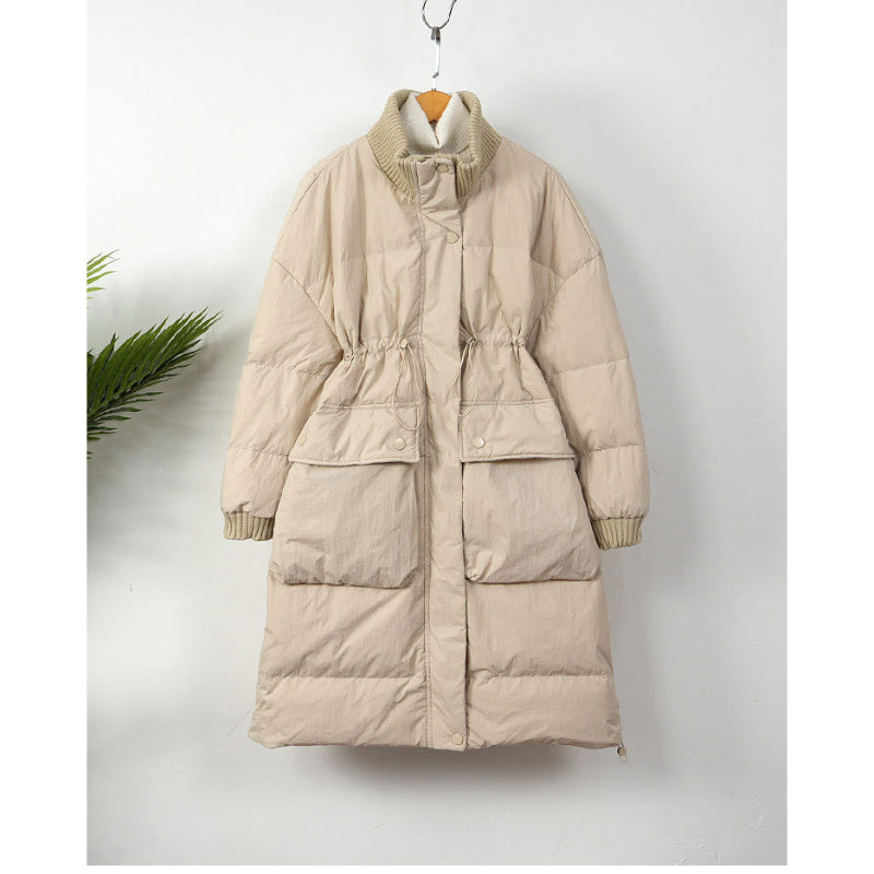 Cotton Thickened Long Parkas Coat for Women Beige S