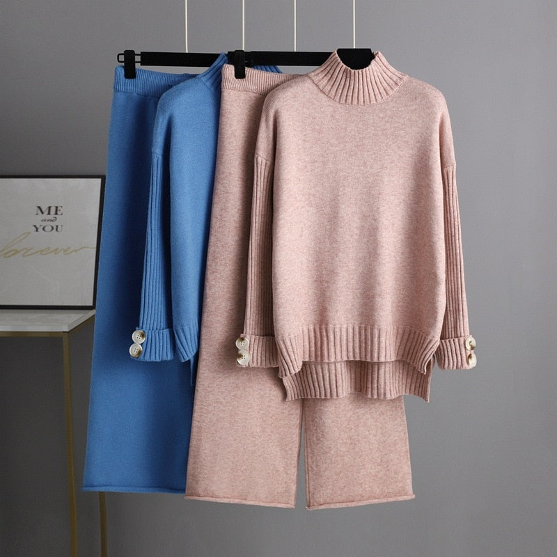 Women's Turtleneck Thickened Knitted Sweater Set