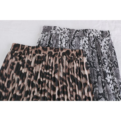 Animal Print High Waist Pleated Skirt