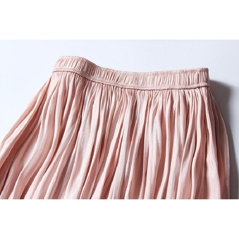 Shiny Silky Gloss Casual Midi Skirt For Women