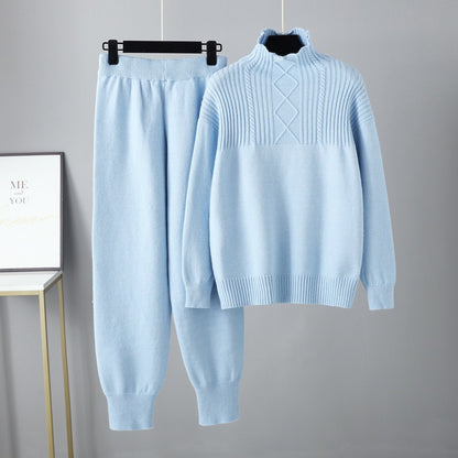 Oversized Two-Piece Knitted Thick Set Light Blue One Size