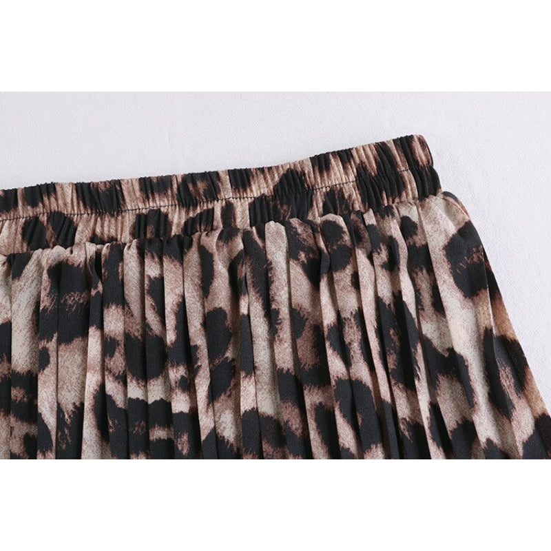 Animal Print High Waist Pleated Skirt