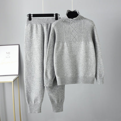 Oversized Two-Piece Knitted Thick Set Grey One Size