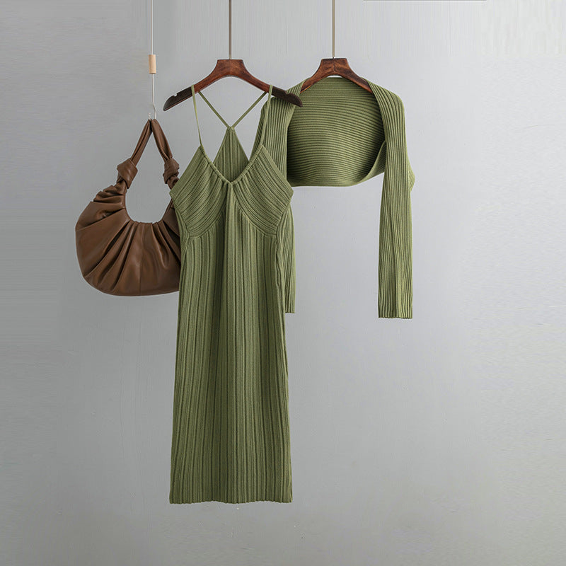 Halter Knitted Dress For Women Green One Size