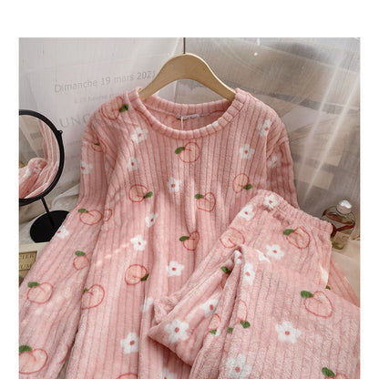 Strawberry Printed Velvet Pajama Set For Women