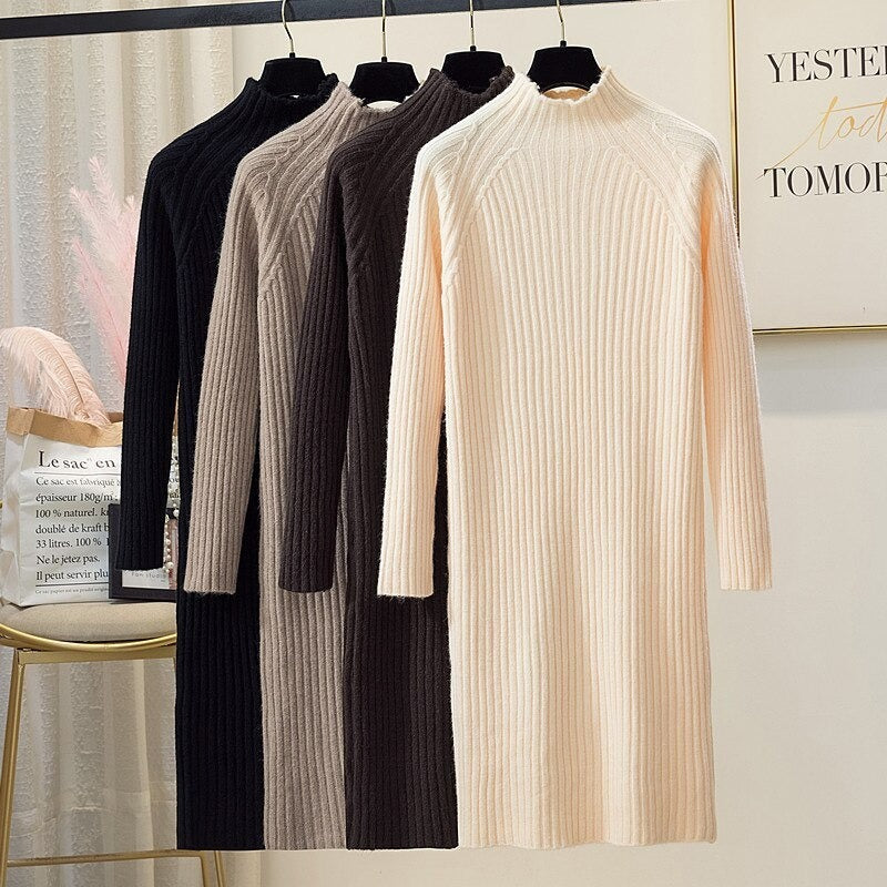 Korean Mock Neck Knitted Dress For Women