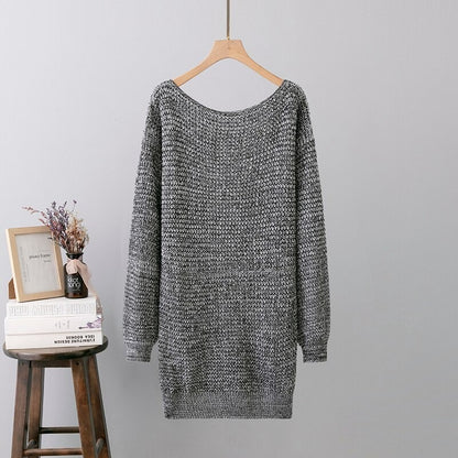 Casual Gradient Knitted Sweater Dress Gray