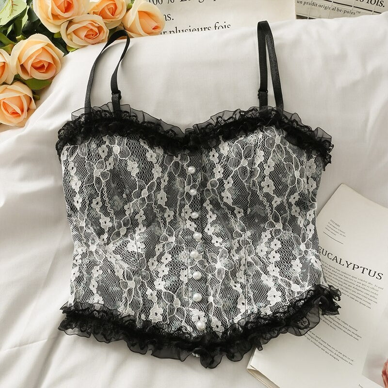 Vintage Lace Slim Warm Camisole Tops For Women Black One Size