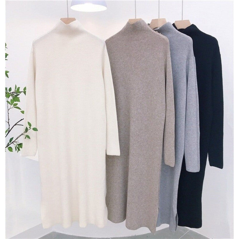 Simple Loose Lazy Turtleneck Sweater Dress