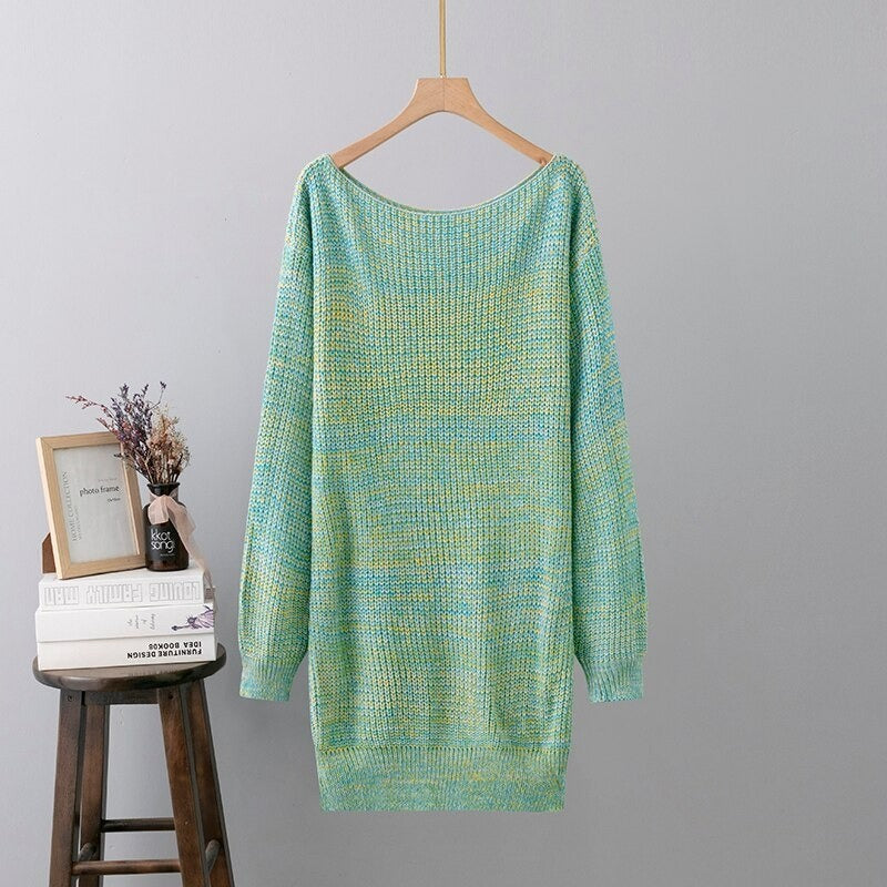 Casual Gradient Knitted Sweater Dress Green