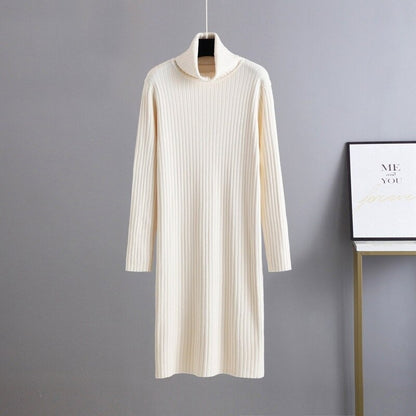 Warm Soft Thick Turtleneck Sweater Dress For Women White One Size