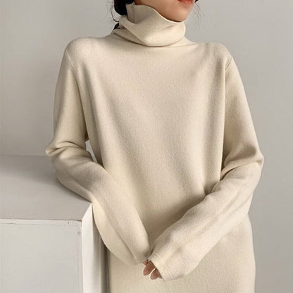 Simple Loose Lazy Turtleneck Sweater Dress