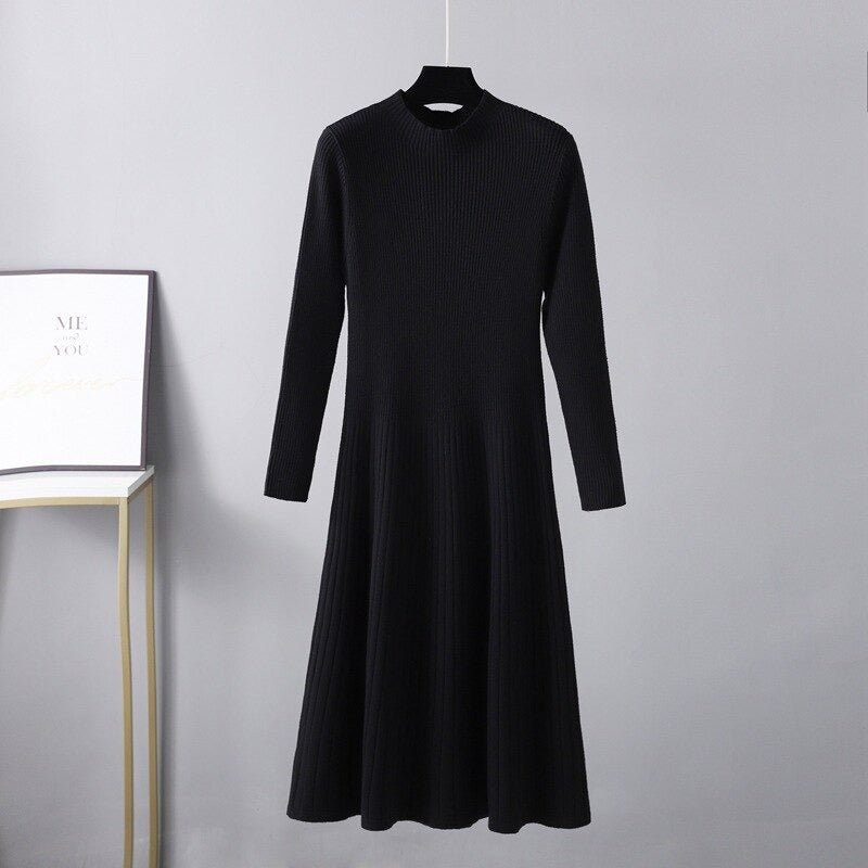 Long Knit Maxi Sweater Dress For Women Black One Size