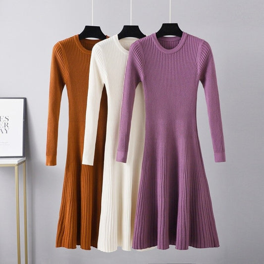 O-Neck Slim Long Knitted Maxi Sweater Dress