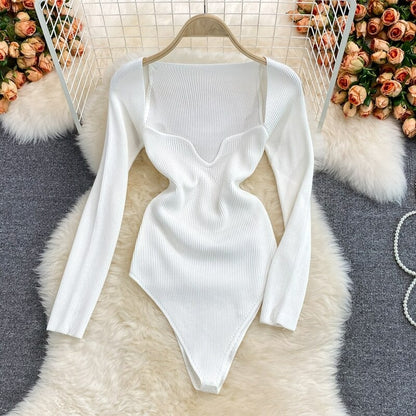 Women's Slim Fit Short-Sleeved Knitted Jumpsuit White One Size