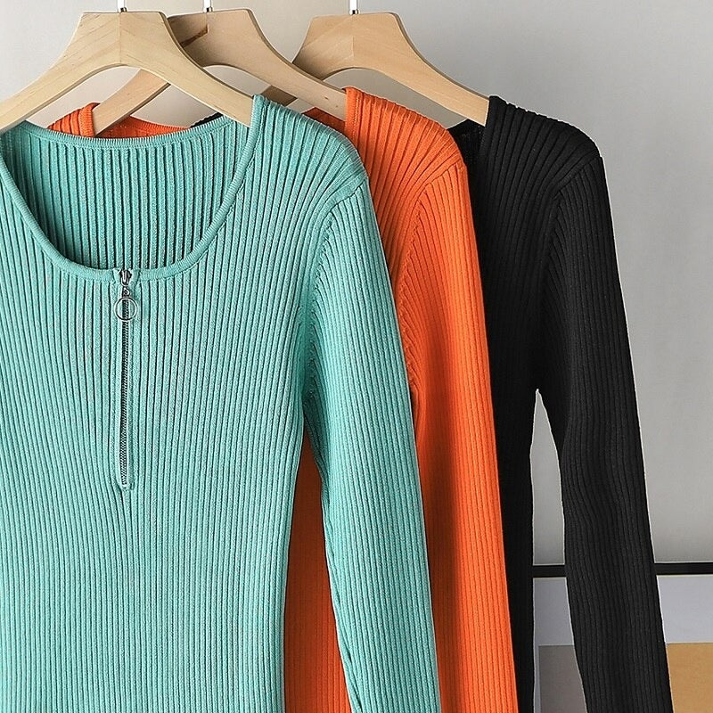 Slim Fit Knitted Long Sleeved Zipper Dress