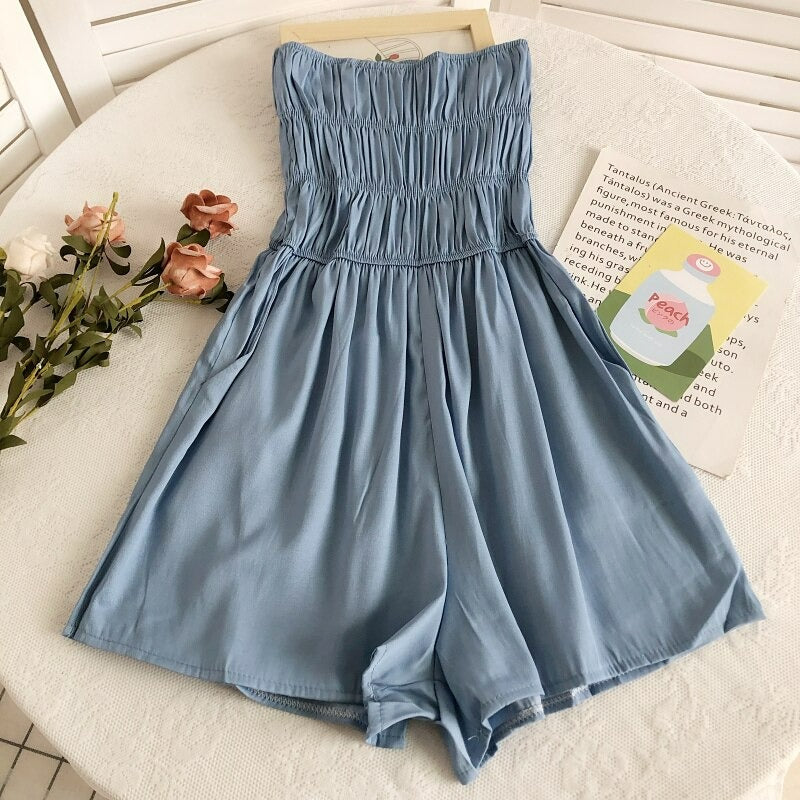 Women's Blue Strapless Short Romper Suit Light Blue One Size