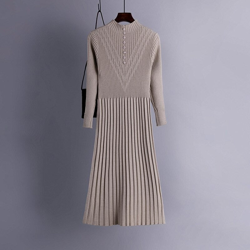 Thickened Straight Woolen Long Knitted Sweater Dress One Size Khaki