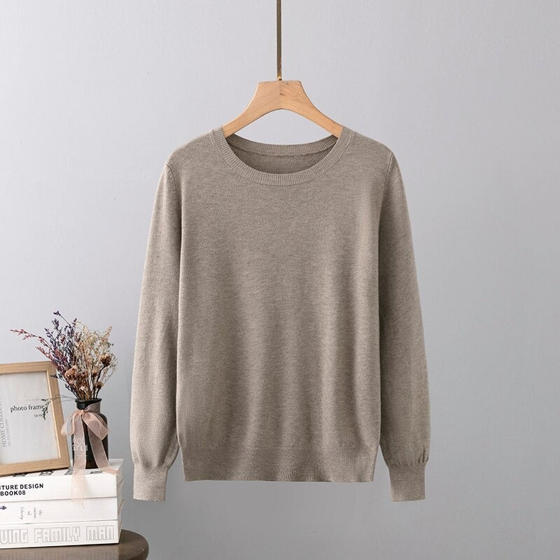 Warm Base Cashmere O-Neck Long-Sleeved Pullover Gray