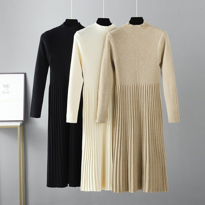 Half-Turtleneck Knitted Ribbed Warm Sweater Dress