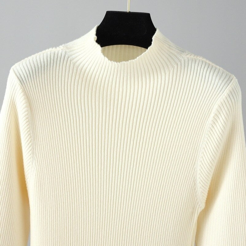 Half-Turtleneck Knitted Ribbed Warm Sweater Dress