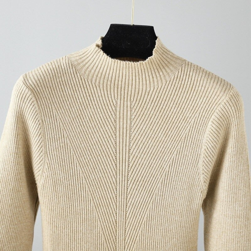 Half-Turtleneck Knitted Ribbed Warm Sweater Dress