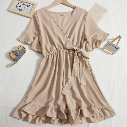 Women's Solid Color Short Playsuit for Summer Cream One Size