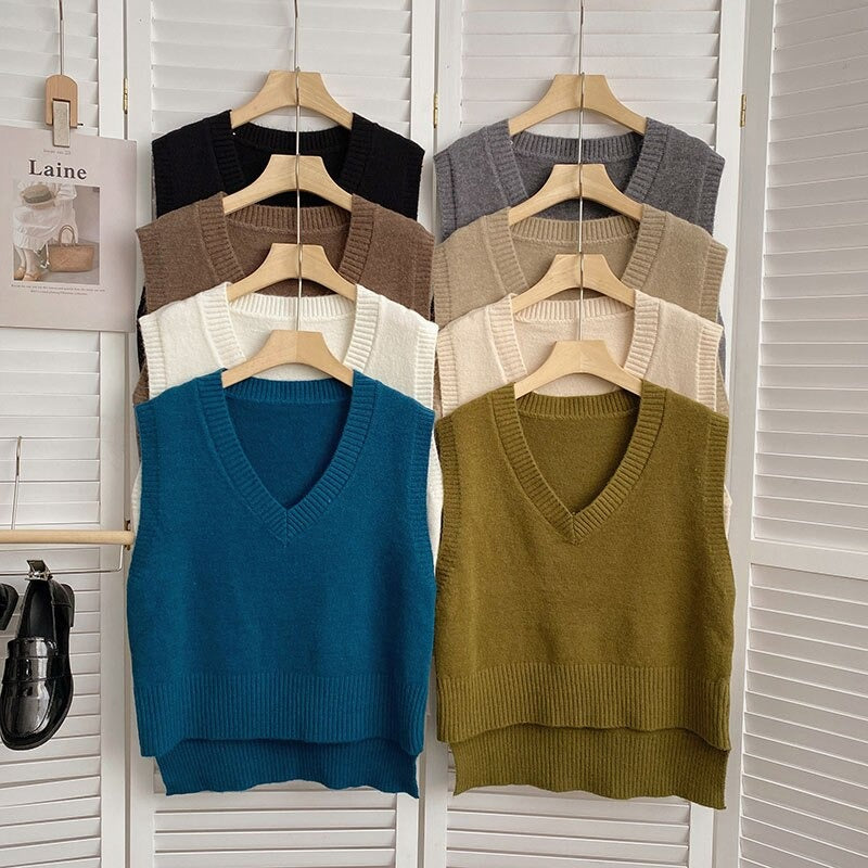 Loose Knitted V-Neck Sweater Vest For Women