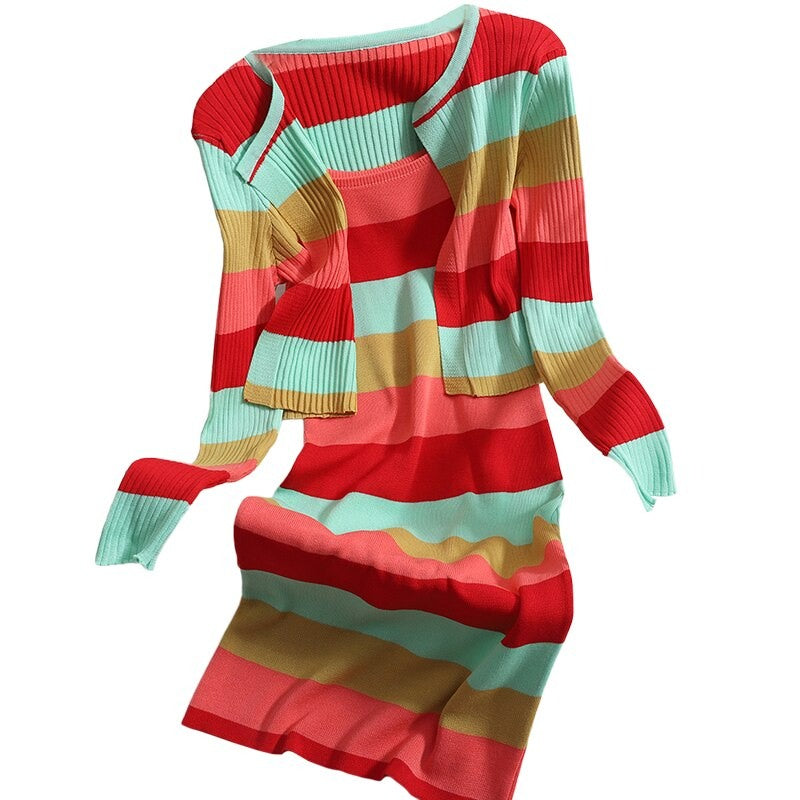 Striped Knitted Two-Piece Sets For Women