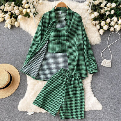 Three Pieces Shirt With Suspender Top And Short For Women Green One Size