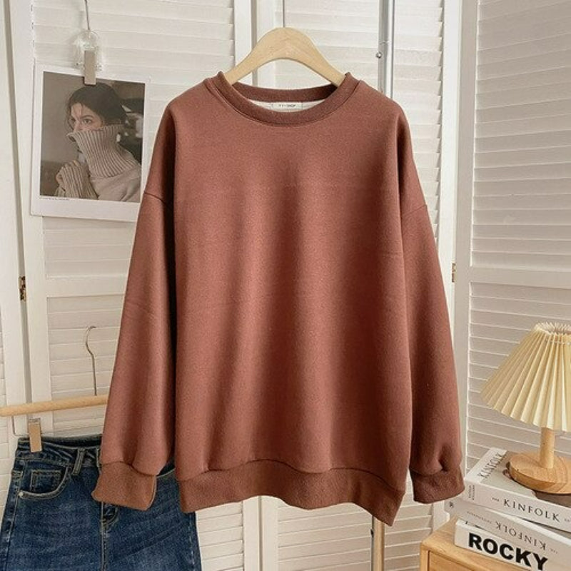 Women's Solid Color Thickened Winter Sweatshirt Brown One Size